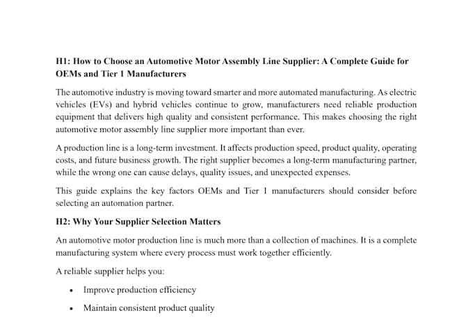 write engineering and manufacturing technical SEO content